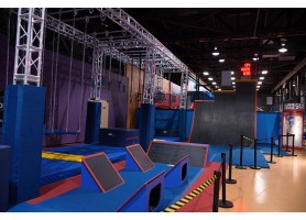 Bungee jumping on trampoline park