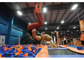 jumping at trampoline park jumping at trampoline park